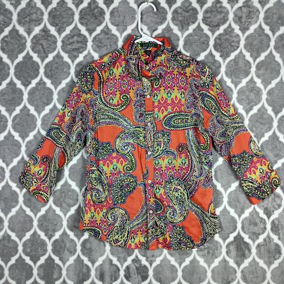 Lauren Ralph Lauren Top Blouse Women Small Paisley Button Up LRL - Picture 1 of 12